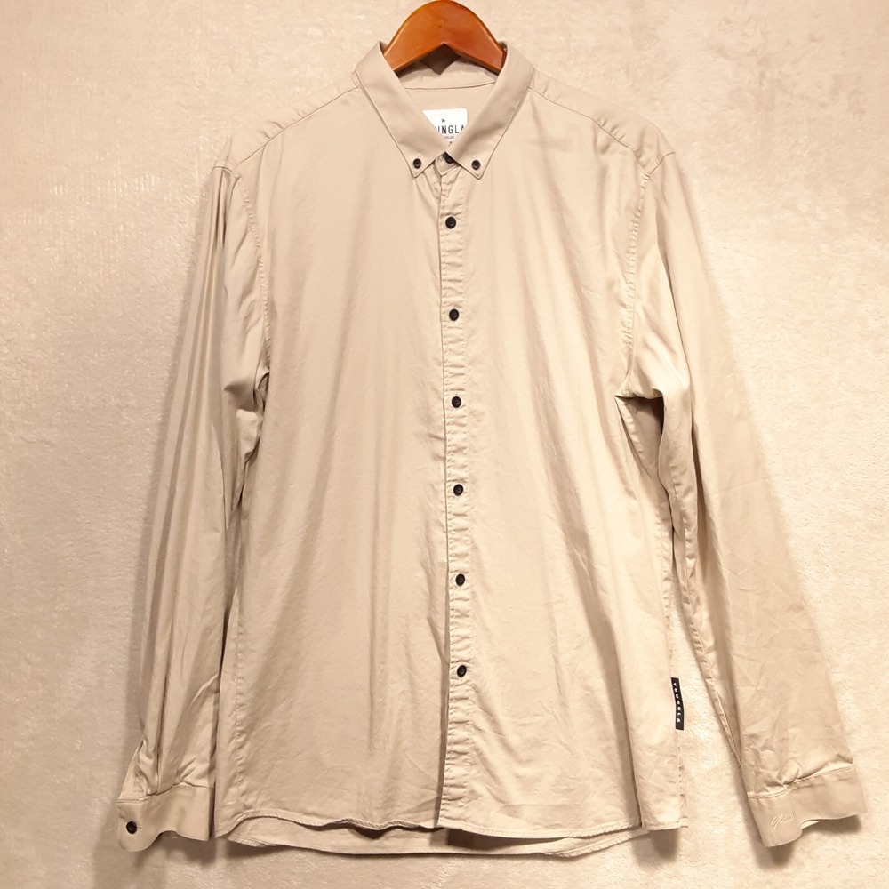 YOUNGLA Mens Long Sleeve Button Down Shirt Sz.XXL/Beige/Cotton Blend/Model#802